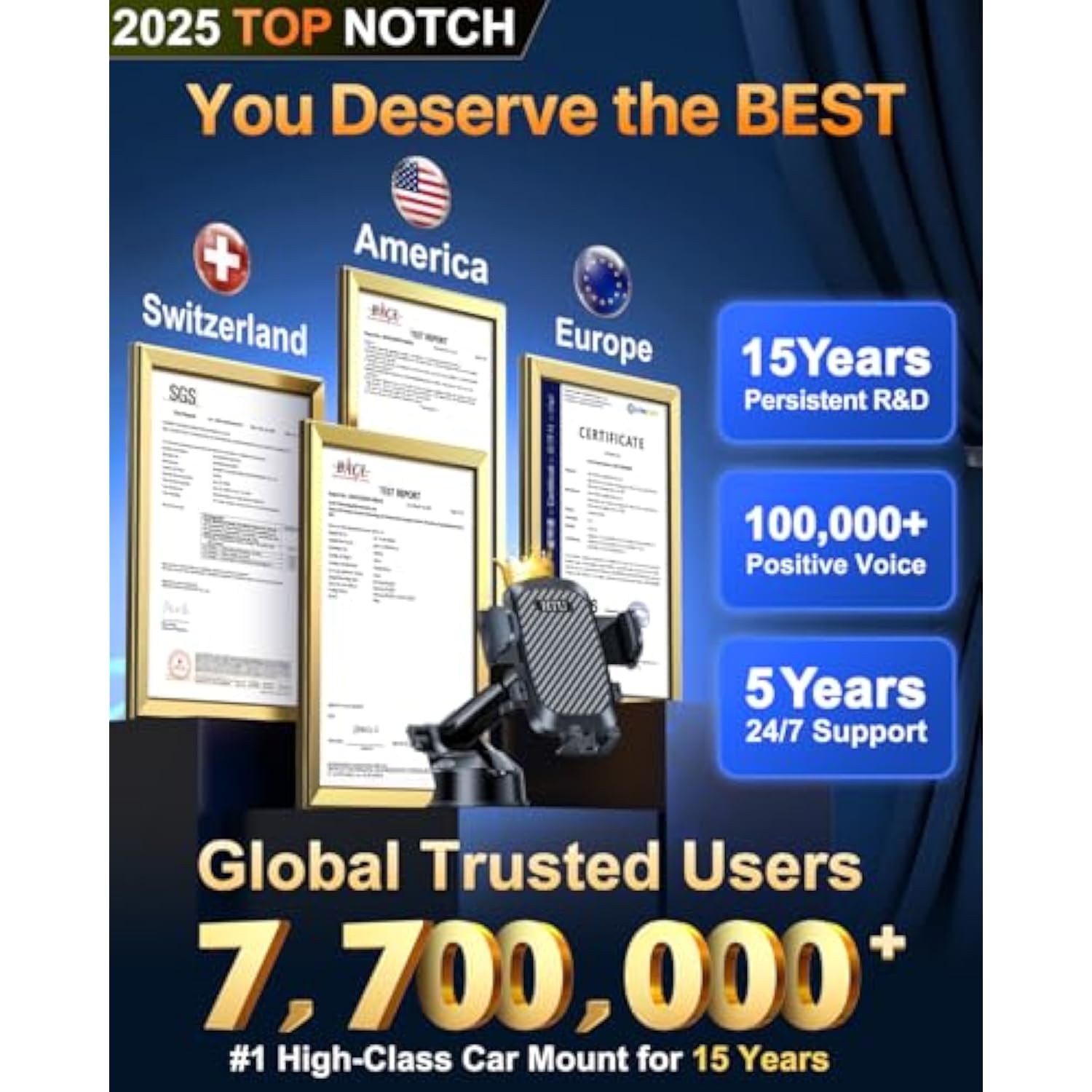 2025 Best Car Phone Holder?Ultimate 5-In-1 & Upgraded 100+Lbs Strongest Suction??True Military-Grade & Safety Cert? Windshield Phone Mount, Dashboard Vent Stand For Iphone Android & Truck, Black