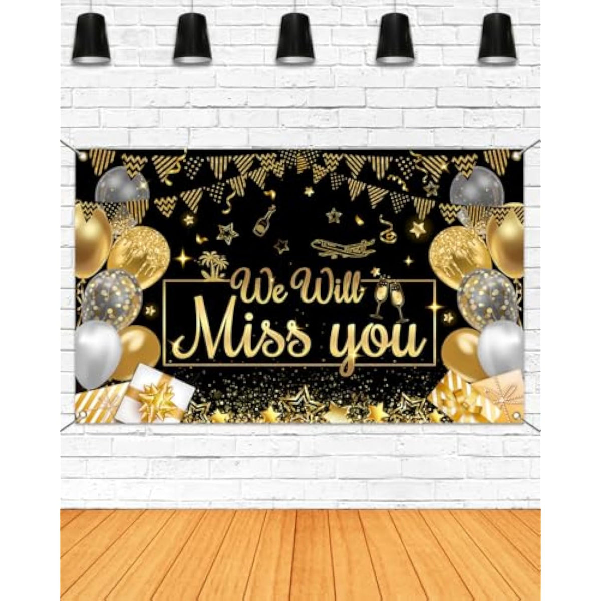We Will Miss You Black Gold Farewell Backdrop 70.8×43.3 Inch