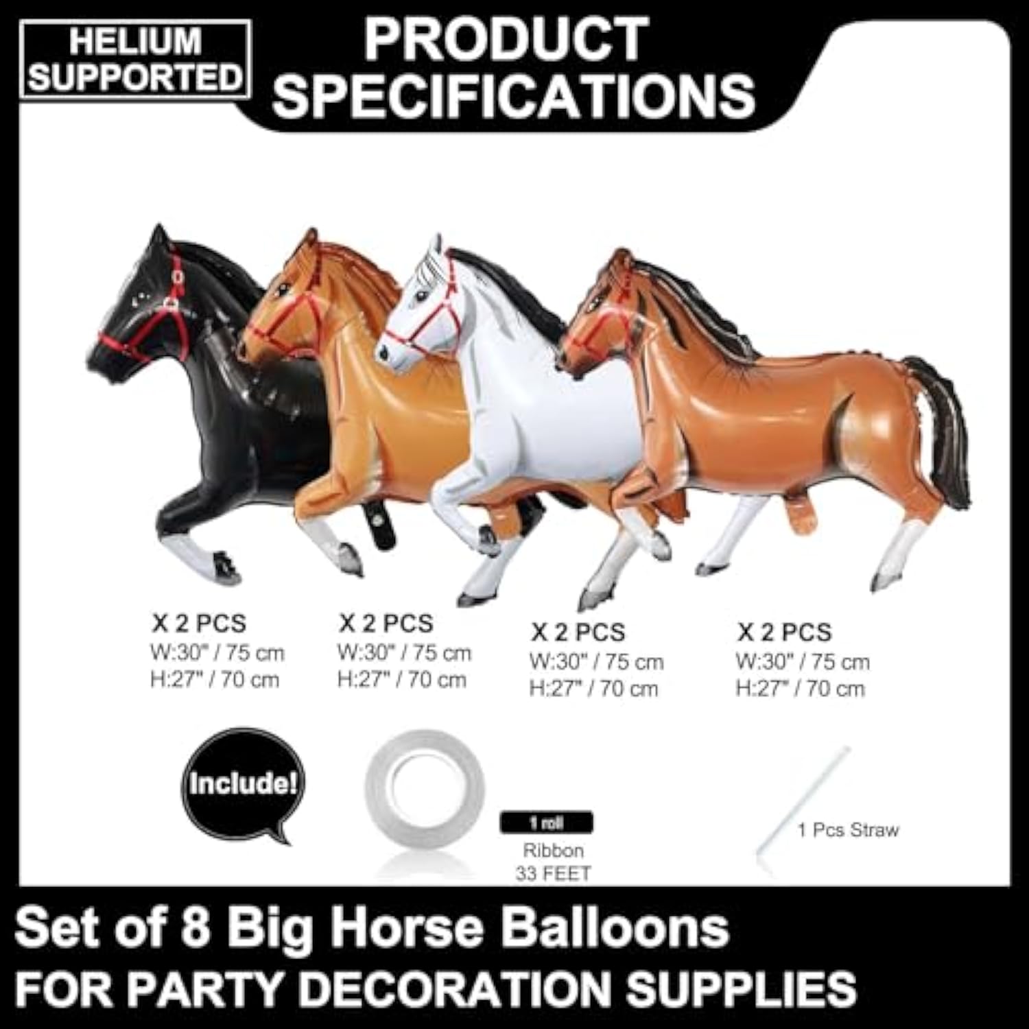 8 Pack Horse Balloons Westeren Cowboy Horse Balloons For Western Cowboy Horse Theme Birthday Party Decorations