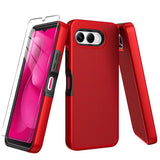 For T-Mobile Revvl 8 Phone Case With Tempered Glass Screen Protector,Dual Layer Heavy Duty Shockproof Protection Cover (Red)