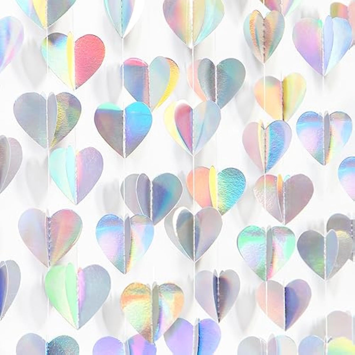 Iridescent Disco Heart Garland 39Ft Neon Paper Streamers Banner Wedding Party Decor