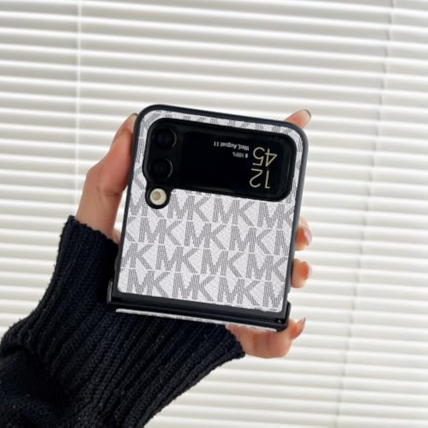 Samsung Galaxy Z Flip 5 Luxury PU Leather Case with Hinge Protection - Classic Folding Slim Full Protective Phone Cover Case Compatible with Galaxy Z Flip 5 Coffee