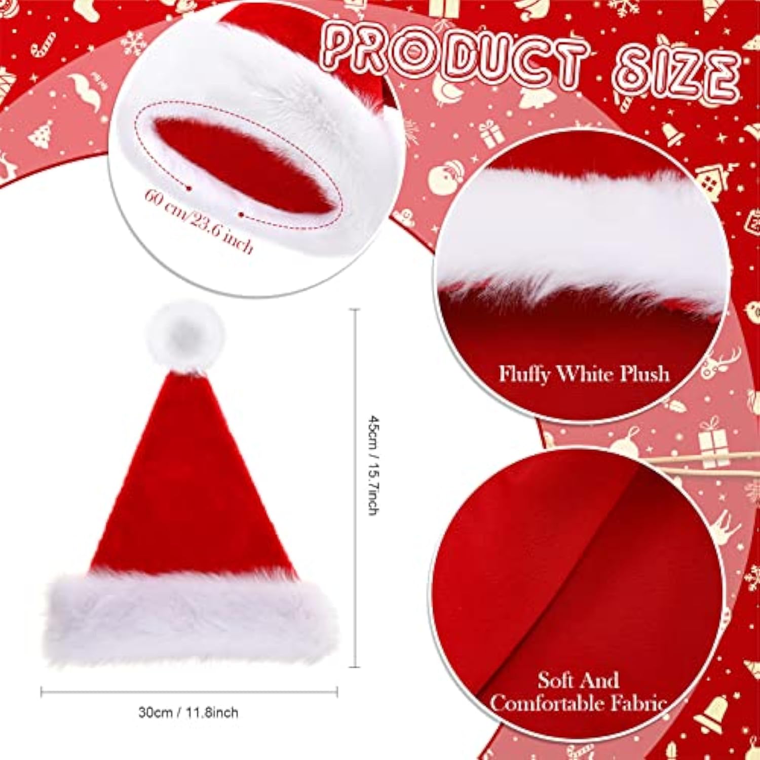 20 Pcs Santa Hats Bulk Plush Christmas Hats For Adults Women Men Holiday Party Costume(Red)