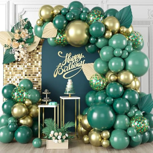 Green And Gold Balloon Arch Garland Kit, 120Pcs Dark Emerald Green Sage Green Sand Gold Confetti Green Gold Balloon For Birthday Graduation Wedding Christmas New Year Eve Party Decorations