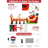8 Ft Long Christmas Inflatables Black Santa Claus On Sleigh With Reindeer & Gift Boxes Xmas Blow Up Built-In Led Lights