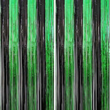 2 Pack 3.3Ft×8.2Ft Black Green Metal Tinsel Foil Fringe Curtains Backdrop Door Window Streamers Birthday St Patrick'S Day Halloween Bachelorette Graduation Hawaiian Jungle Party Decoration