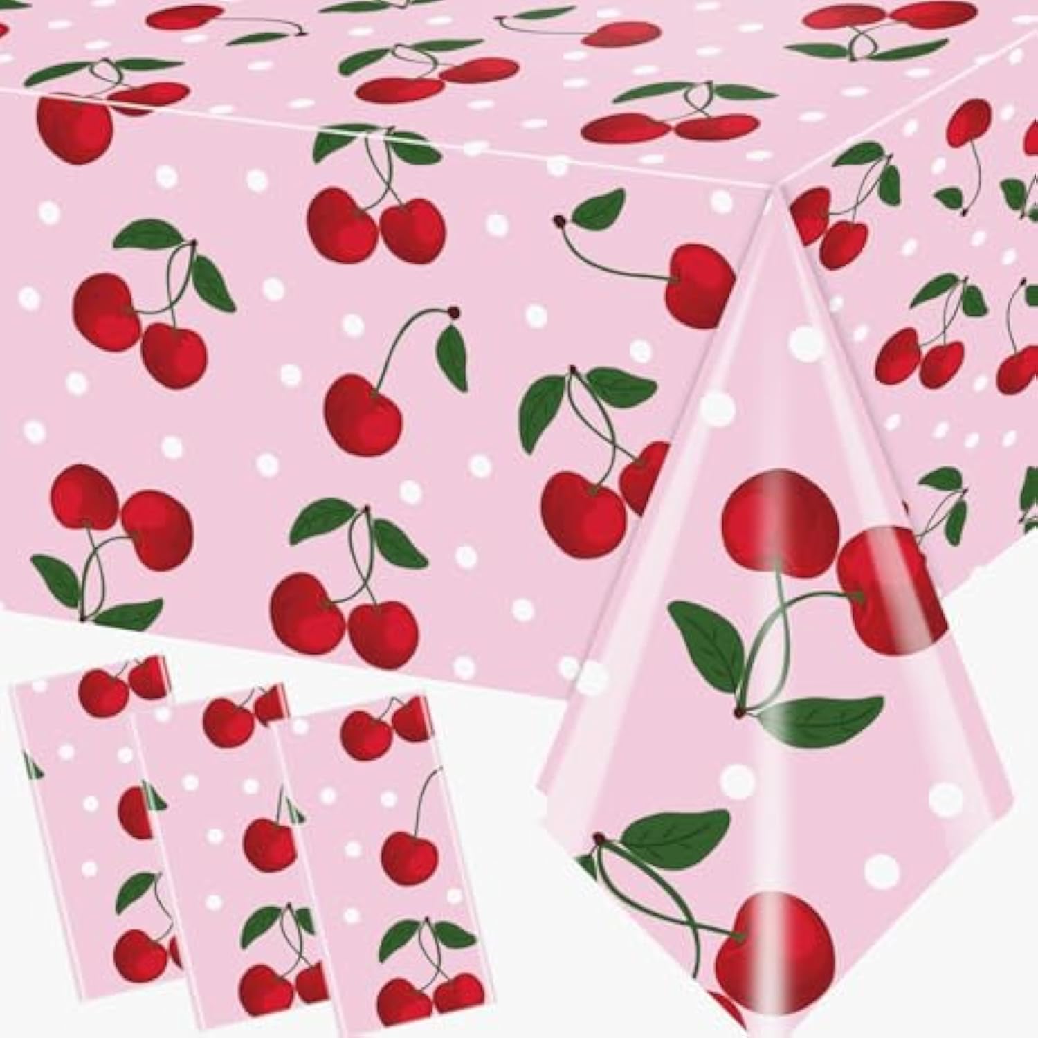 Cherry Tablecloth Birthday Party Decoration, 3Pcs Cherry Plastic Table Clothes Disposable Pink Table Cover For Cherry Decor, Cherry On Top Baby Shower, Wedding Bridal Shower Party Supplies