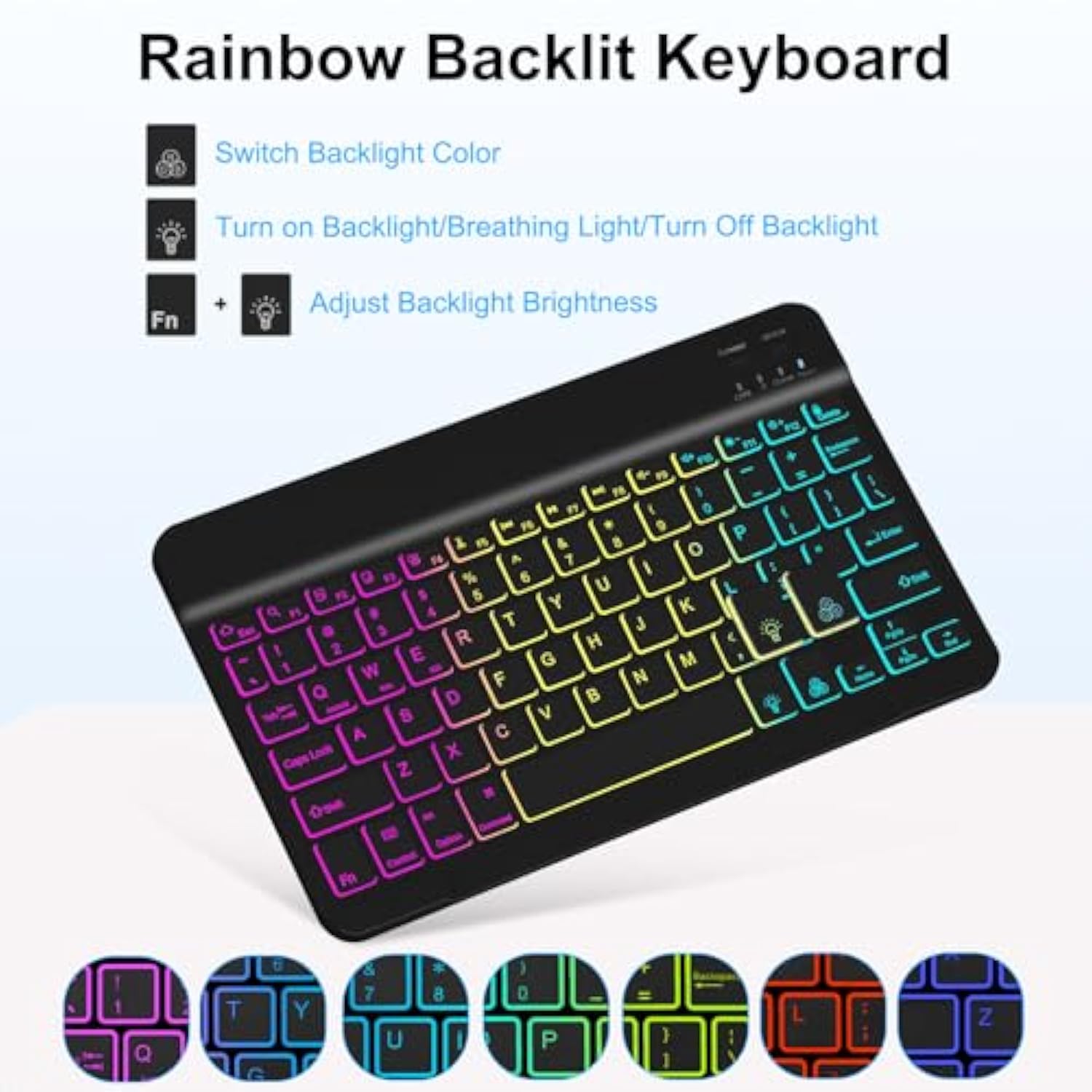 Case With Keyboard For Samsung Galaxy Tab A9 Plus 11 Inch (Smx210/X215/X216/X218),7 Color Rainbow Backlight Detachable Usbc Keyboard Magnetic Case With Pen Slot For Tablet A9+ 5G Black