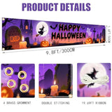 Happy Halloween Banner 120x20in with Ribbon Purple Outdoor Yard Porch Garden Party Backdrop Decor