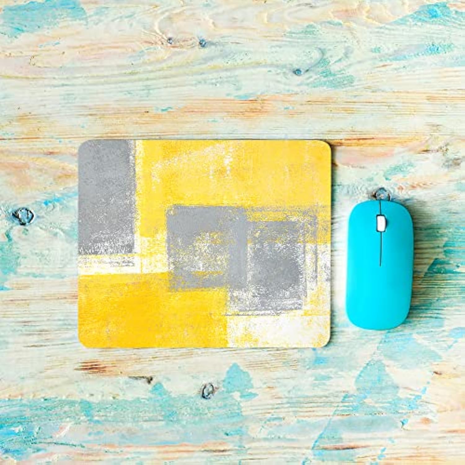 Marble Print Square Mousepads Desktop Notebook Mouse Mat Abstract Grey And Yellow Marble Painting Mouse Pads For Working And Gaming Office Accessories Desk 9.5X7.9 Inch