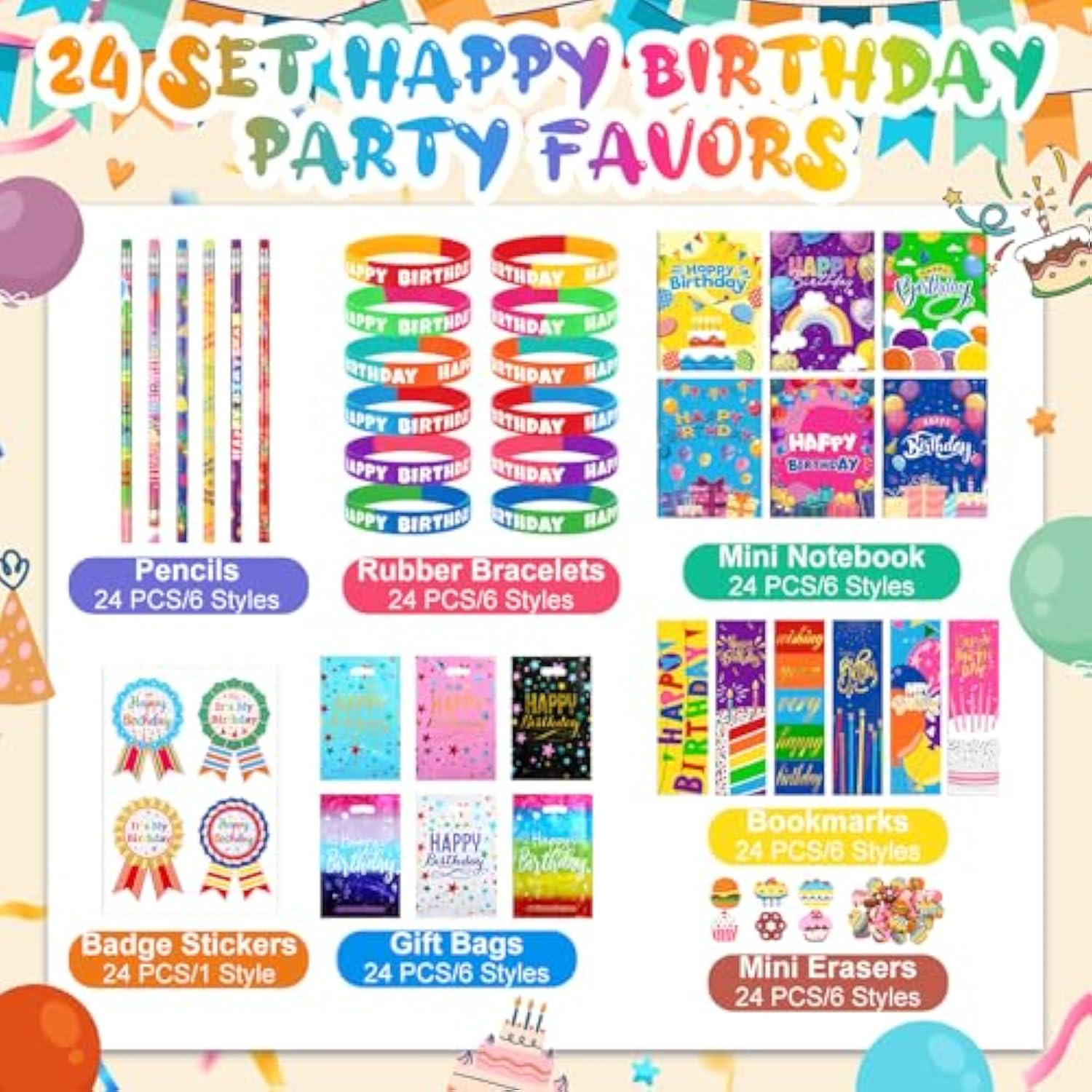 168 Pcs Birthday Classroom Gifts For Students Kids Birthday Return Gifts From Teacher Pencils Notebooks Bracelets Badge Stickers Bookmarks Erasers For Class Reward School Prize Party Favor