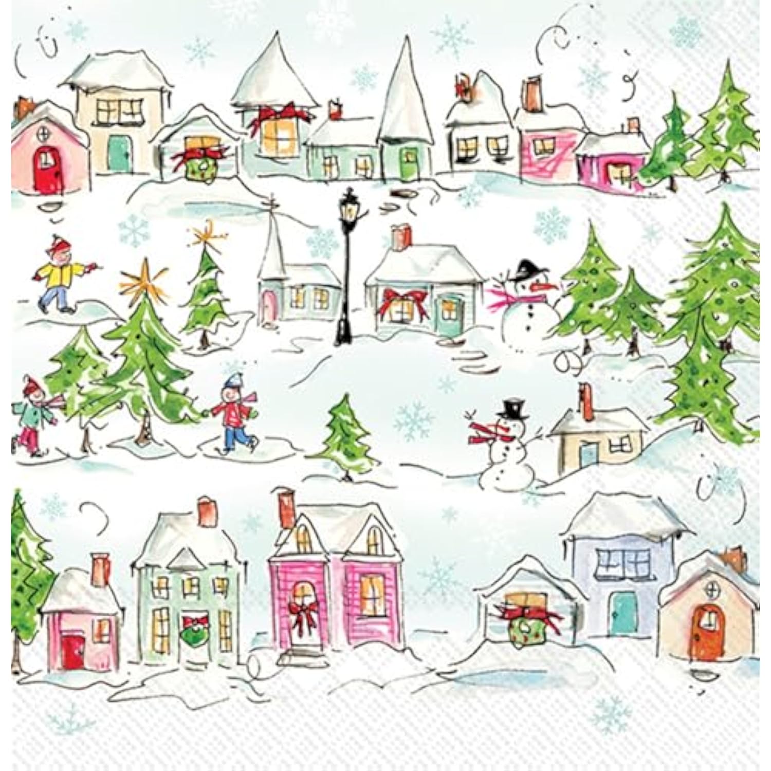 Christmas Napkins Rosanne Beck - Pink - Disposable 3-Ply Paper Party Napkin Pack, Cocktail Size 5" X 5", Pink Holiday Village, 20-Count