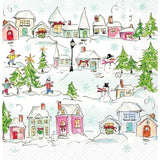 Christmas Napkins Rosanne Beck - Pink - Disposable 3-Ply Paper Party Napkin Pack, Cocktail Size 5" X 5", Pink Holiday Village, 20-Count