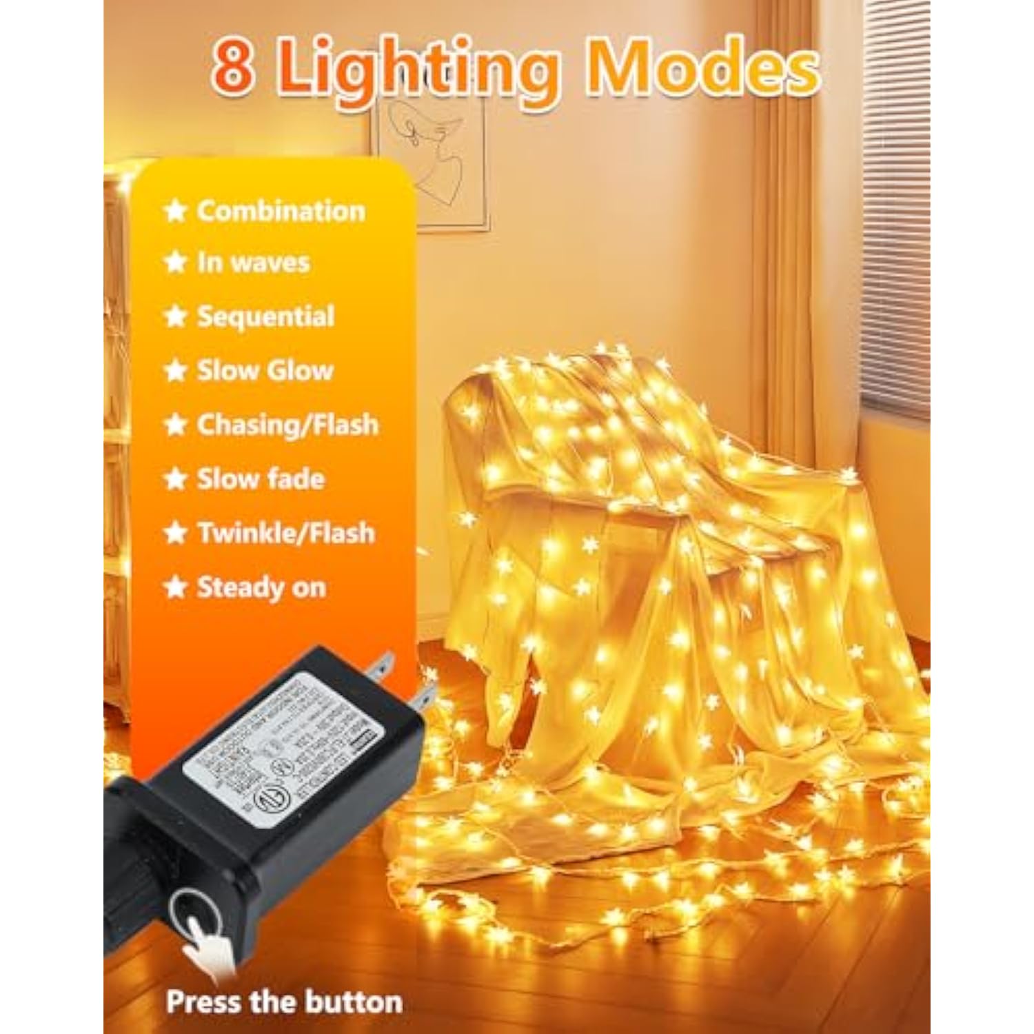 100 Led Star String Lights, 33Ft Plug In Fairy String Lights Waterproof, Extendable For Indoor, Outdoor, Wedding Party,
