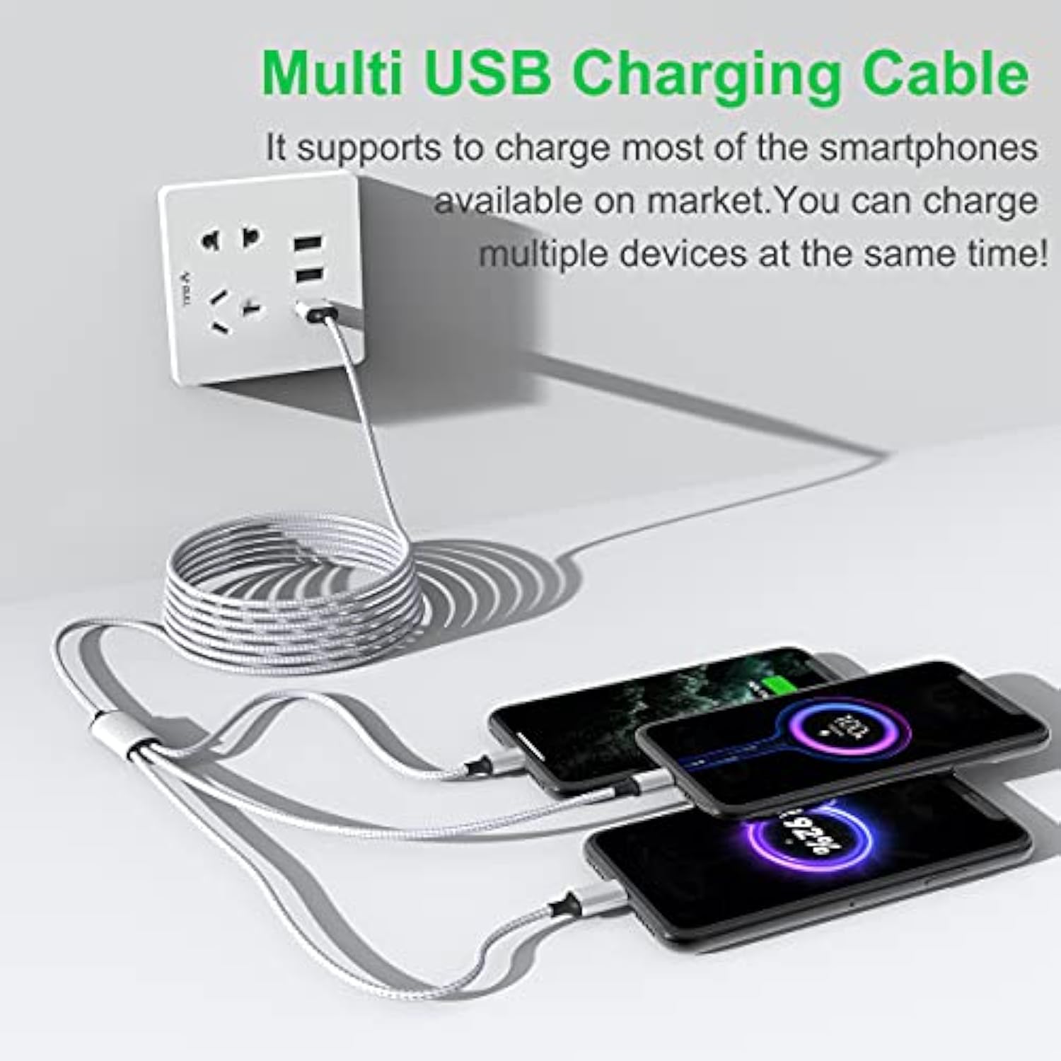 Multi 3 In 1 Usb Long Iphone Charging Cable, 3M/10Ft Nylon Braided Universal Phone Charger Cord Usb C/Micro Usb/Lightning Connector Adapter For Android/Apple/Samsung/Lg/Pixel/Huawei/Xiaomi(Gray)