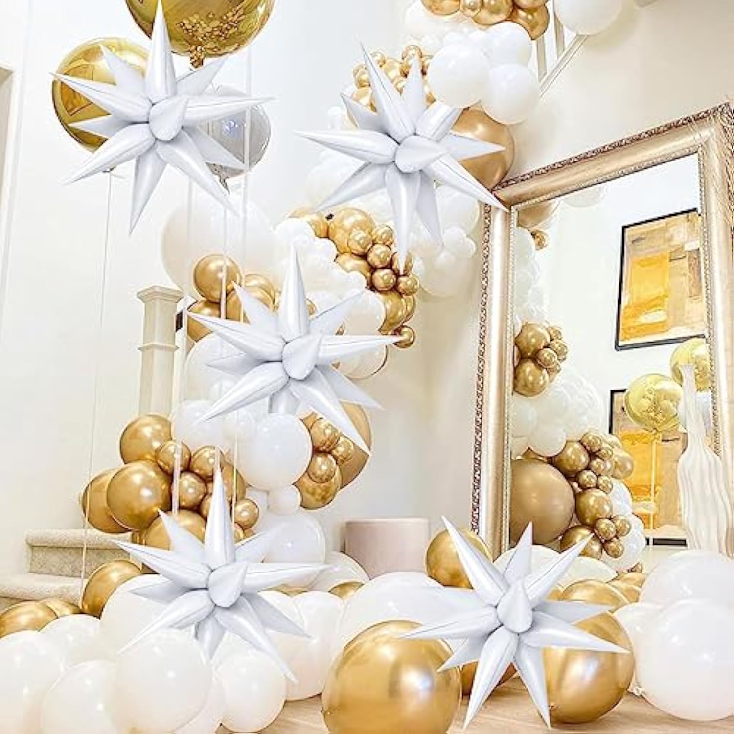 72 Pcs White Star Balloons – 26 Inch Large Metallic Spike Cone Foil Balloons, Explosion Star Design for Birthday, Wedding, Graduation, and Anniversary Party Decorations