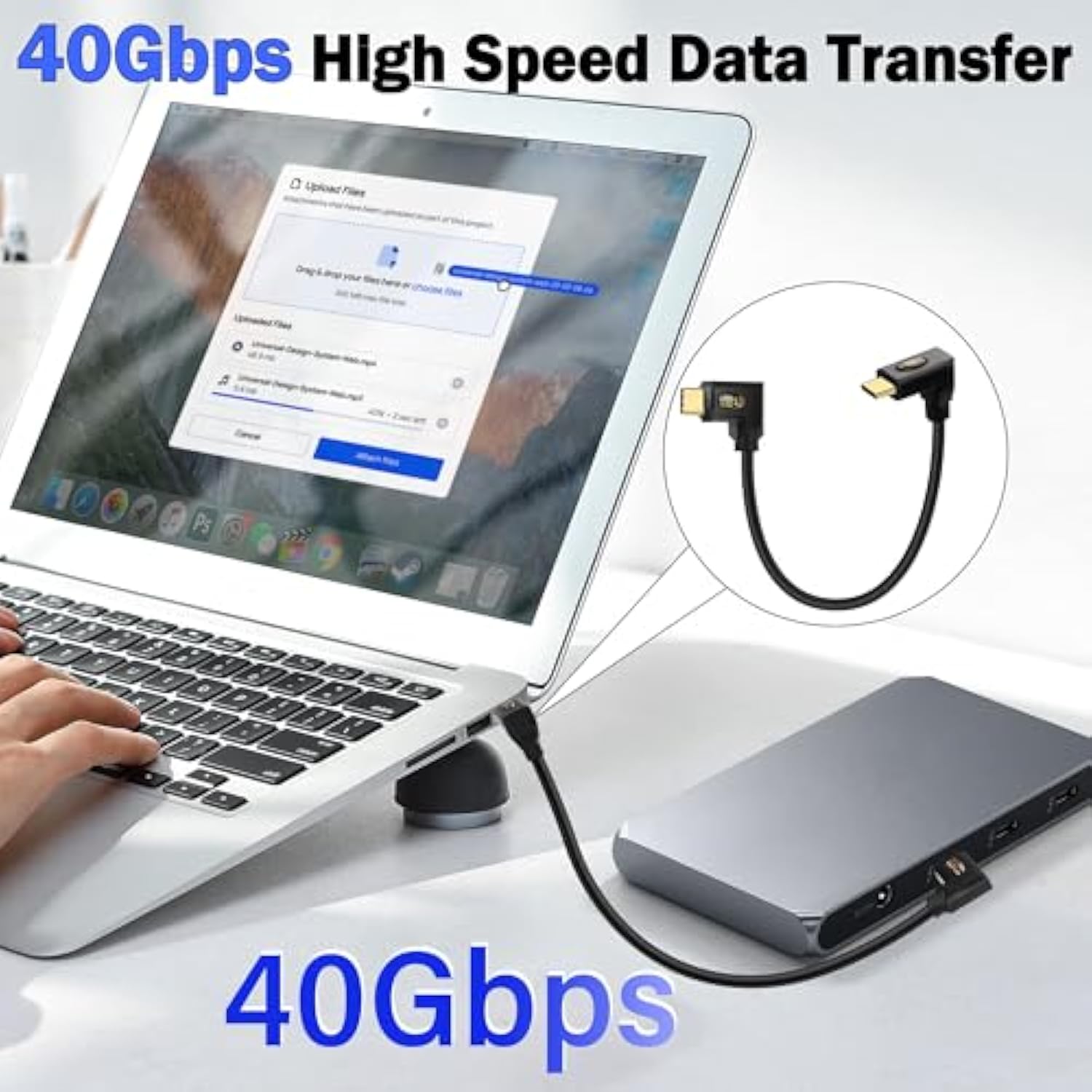 Usb4 C Cable 90 Degree Right Angle Usb C To Usb C Cable 240W Usb4.0 Type C Fast Charging Cable Support Thunderbolt 3 8K Video 40Gbps Data Transfer For Phone Power Bank Ssd 0.3M