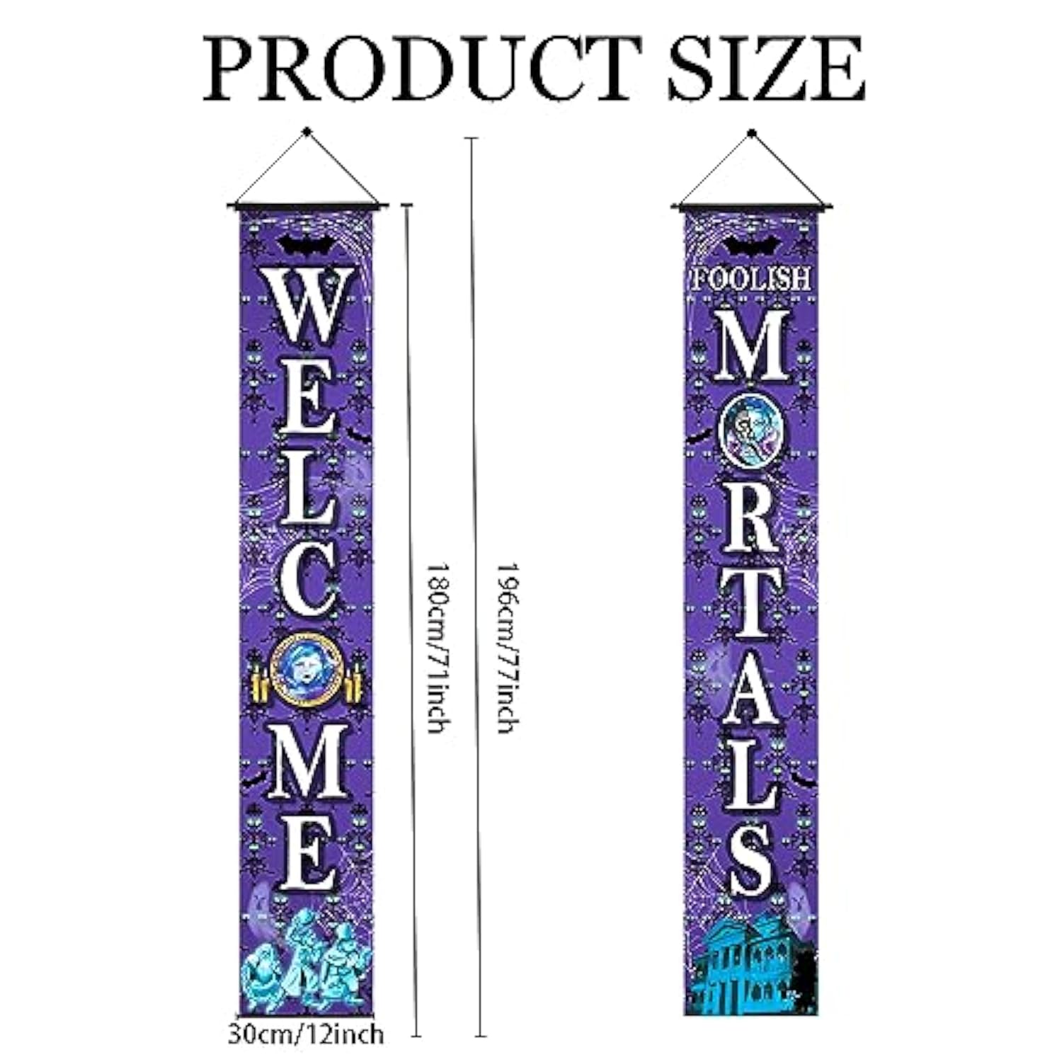 Haunted House Halloween Door Banner 71x12in Welcome Foolish Mortals Sign Party Decor