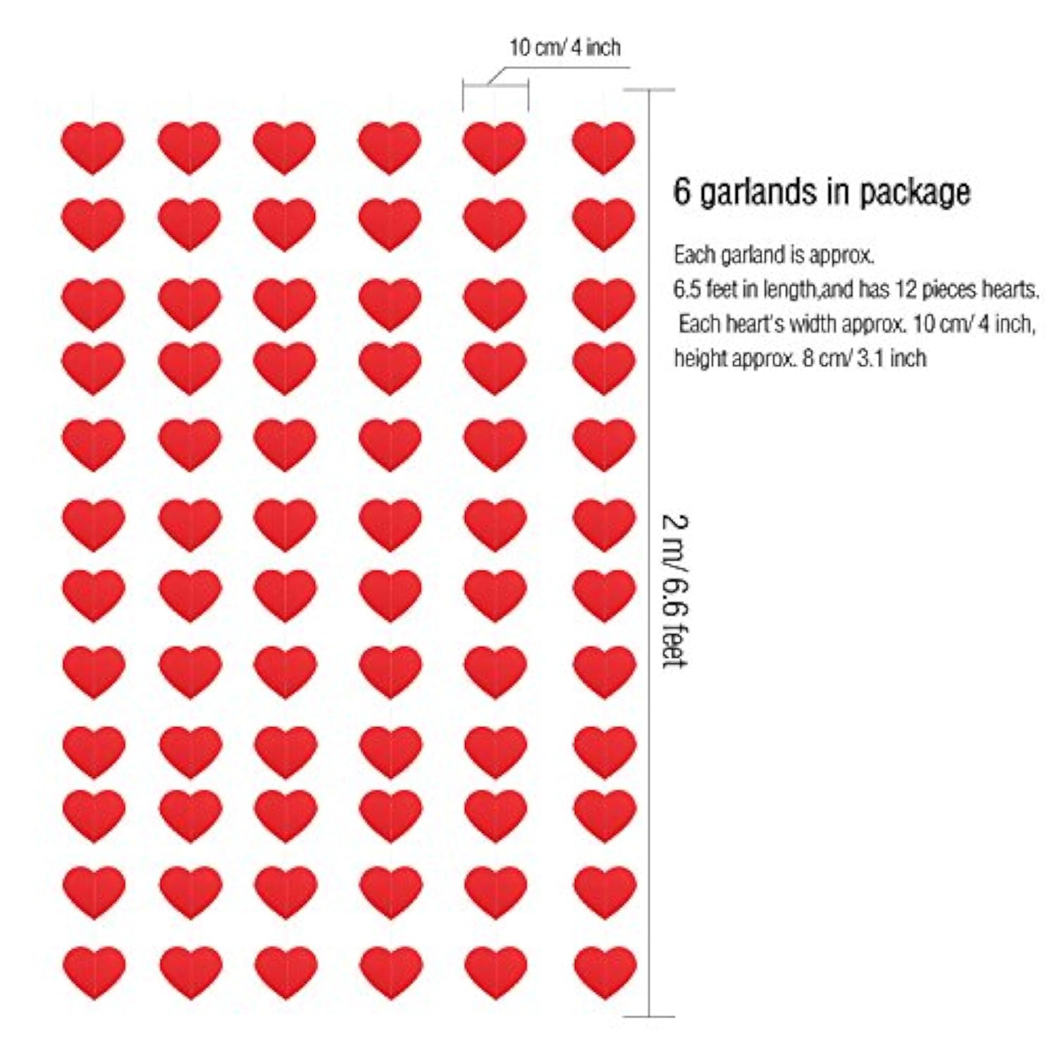 6 Pieces Valentine Heart Garland Banner Red Paper Heart Hanging Mall Window Display Party Decoration Garland Photo Props Backdrop