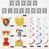 25 Pieces Medieval Birthday Banner Castle Party Supplies Knight Birthday Decorations Medieval Whirls Hanging Decorations Stone Wall Shield Armour Shield For Party Supplies