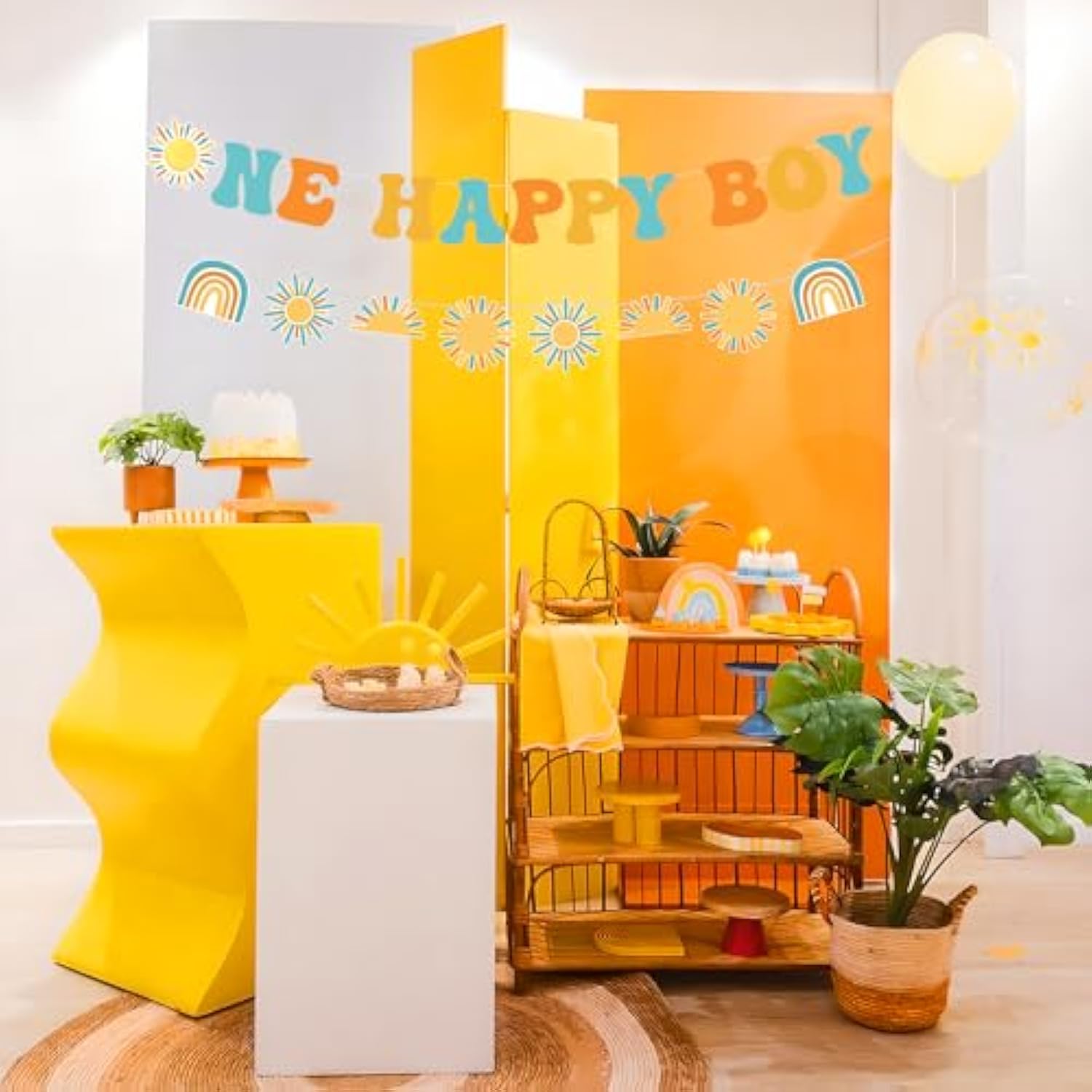 Sun Theme Banner Garland Set 1St Birthday Decorations, One Happy Boy Banner, Boho Sun Garland Accessories, You Are My Sunshine First Birthday Supplies