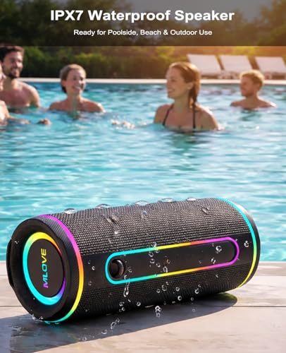 E80 Speakers Bluetooth Wireless, Portable Bluetooth Speaker with Aux Input, Micro SD Card Slot, Bass Up, TWS, RGB Lights, IPX7 Waterproof, BT5.4 for