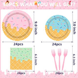 Ice Cream Party Decorations 96Pcs Ice Cream Plates And Napkins Forks For Kids Girls Baby Shower Ice Cream Birthday Party Supplies
