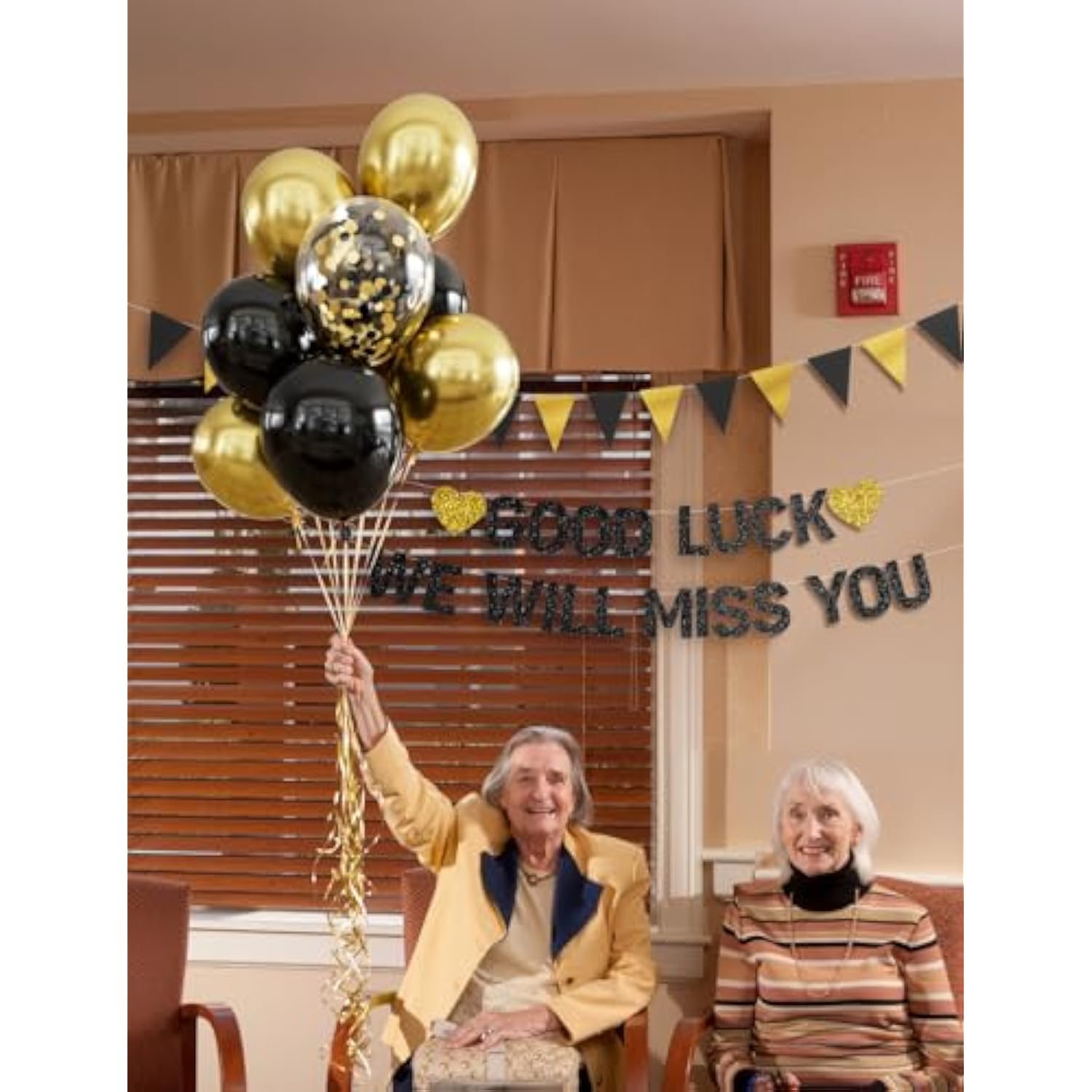 Going Away Party Decorations - Good Luck We Will Miss You Banner Funny Happy Retirement Decorations With Black And Gold Balloons, Triangle Flag For Farewell Goodbye Leaving Job Party Supplies