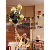 Going Away Party Decorations - Good Luck We Will Miss You Banner Funny Happy Retirement Decorations With Black And Gold Balloons, Triangle Flag For Farewell Goodbye Leaving Job Party Supplies