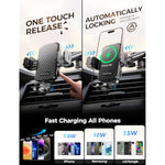Wireless Car Charger With Phone Holder Mount, 15W Fast Charging Auto Clamping Phone Holders For You Car Windshield Dashboard Air Vent Accessories For Iphone, Samsung Galaxy, Google, Etc