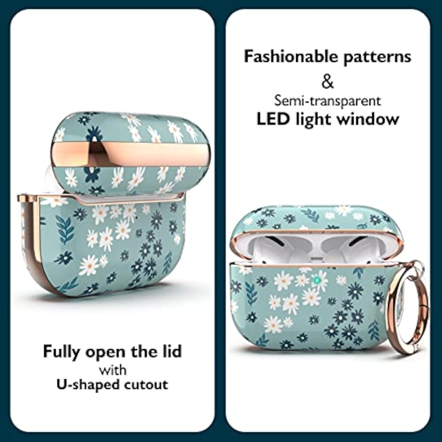 AirPods Pro 2019 Case with Flower Pattern, Protective Hard Case with Clip, Compatible with Wireless Chargers