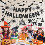 Glitter Black Happy Halloween Banner Hanging Decoration for Party Wall Home Office Decor