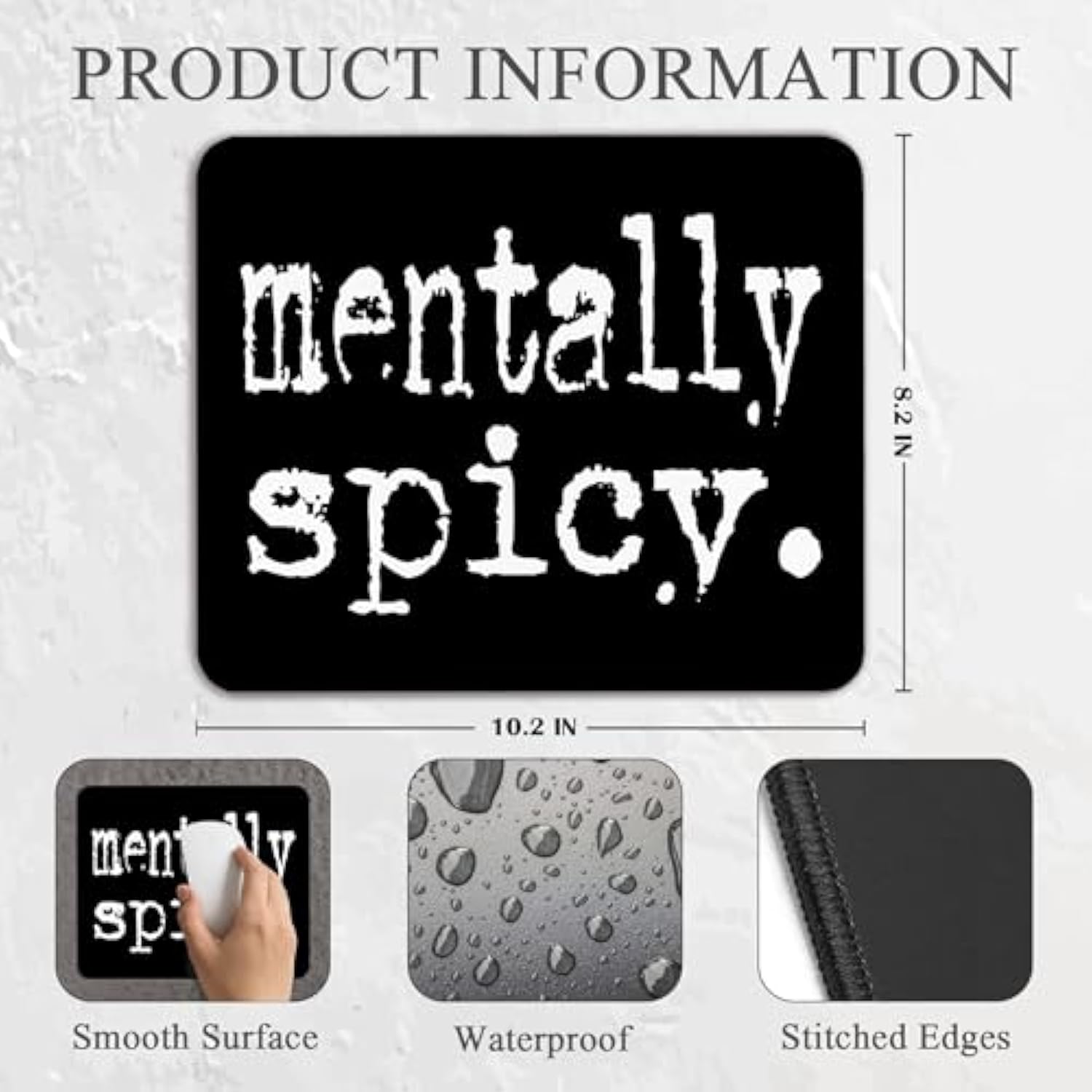 Mentally Spicy Mouse Pad - Funny Mental Health Office Desk Accessories, Square Waterproof Non-Slip Rubber Base Trendy Sarcastic Mousepad For Wireless Mouse 7.9X9.5 Inch