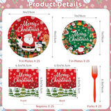 100 Pcs Merry Christmas Plates And Napkins Sets - Cute Winter Christmas Round Tableware, Disposable Chrismas Paper Plates And Napkins Forks For Xmas Party Supplies Favors Table Decor, Serves 25