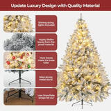 Artificial Christmas Tree, 4.5Ft Fake Christmas Trees With Lights, Snow Flocked Pencil Spruce Xmas Tree Foldable Stand Hinged For Home, Party, Office Decoration
