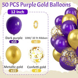 Purple and Gold Balloon Set 50pcs for Birthday Wedding Baby Shower Parties