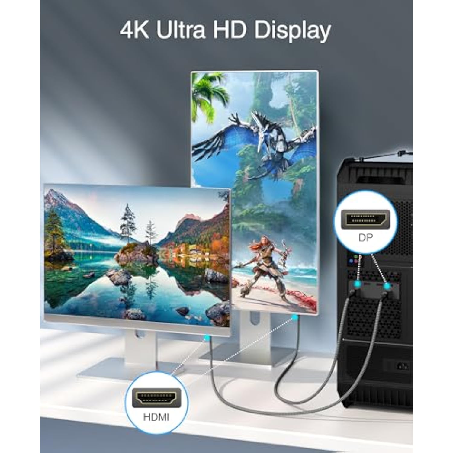 Displayport To Hdmi Cable - (15 Ft, Dp To Hdmi Cord, 4K 60Hz, Hdr, Hdcp 1.4/2.