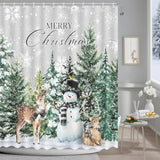 Christmas Forest Shower Curtains Merry Christmas Winter Woodland Snowman Bathroom Decor Winter Deer Shower Curtain With 12 Hooks For Xmas Home Decor 72X72 Inch