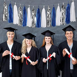 Navy-Blue White-Silver Tassel Garland Streamers - 15Pcs Party Decorations Tissue Paper Tassels Banner,Graduation 2025 Wedding Baby Bridal Shower Hanging Decoration Boy Birthday Backdrop Decor