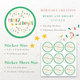 Merry And Bright Christmas Stickers | Christmas Envelope Seals | 1.4 Inch | Waterproof | Colorful Modern 135-Pack For Christmas Gifts, Holiday Stickers For Envelopes