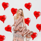 50 Pcs 10Inch Red Heart Balloons, Mylar Heart Foil Balloons For Birthd