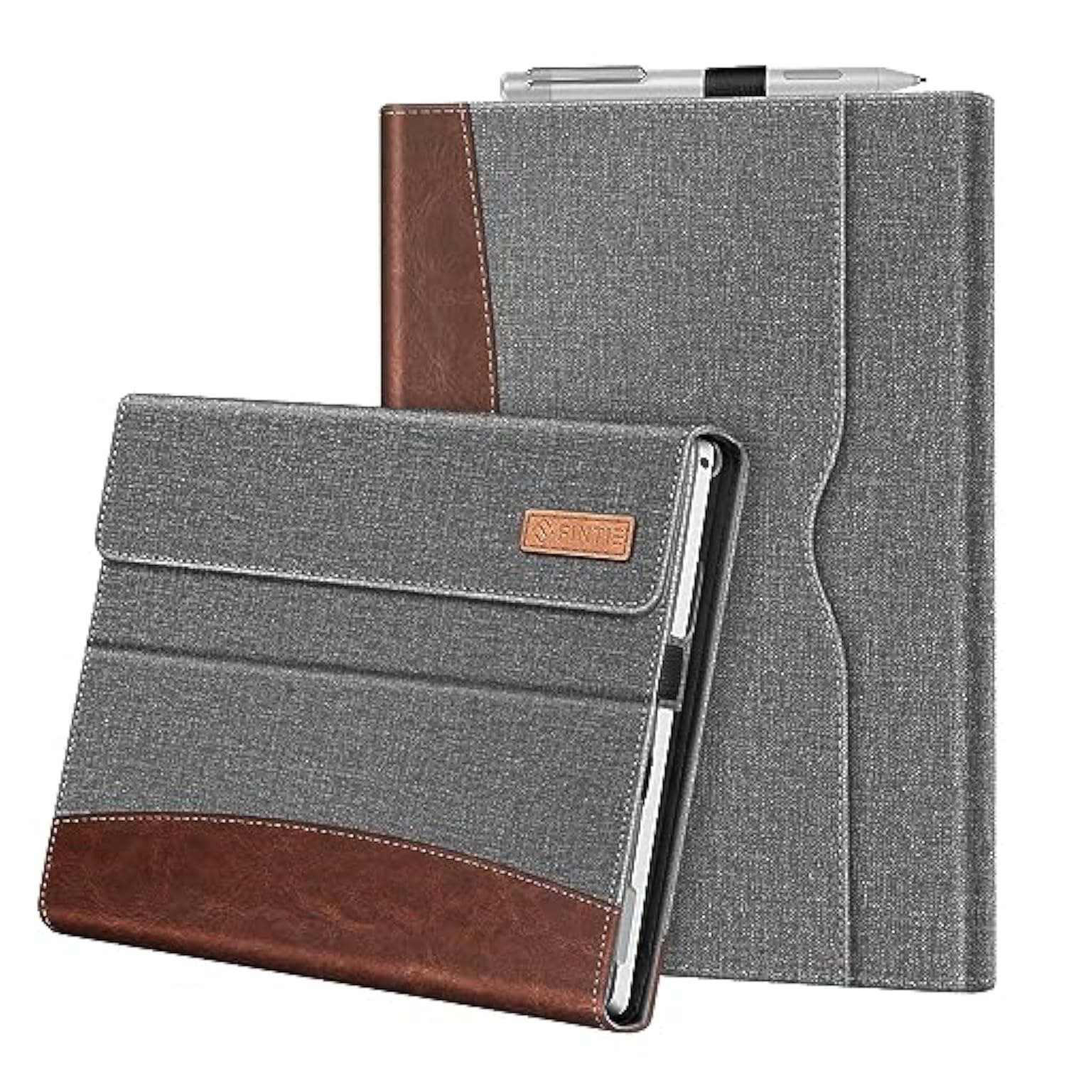 Fintie Case for 12.3 Inch Microsoft Surface Pro 7 Plus, Surface Pro 7/6/5/4/3 - Portfolio Business Cover with Pocket, Compatible with Type Cover Keyboard, Gray/Brown