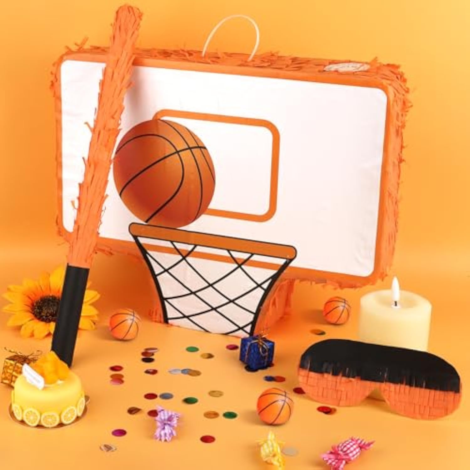 Basketball Piñata With Bundle & Blindfold Bat Basketball Birthday Party Decorations Sports Party Supplies For Kids Boys Sports Themed Birthday Carnival Events