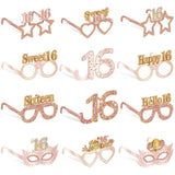 Sweet 16 Birthday Glasses: Pink & Rose Gold Photo Booth Props (24PCS Set)