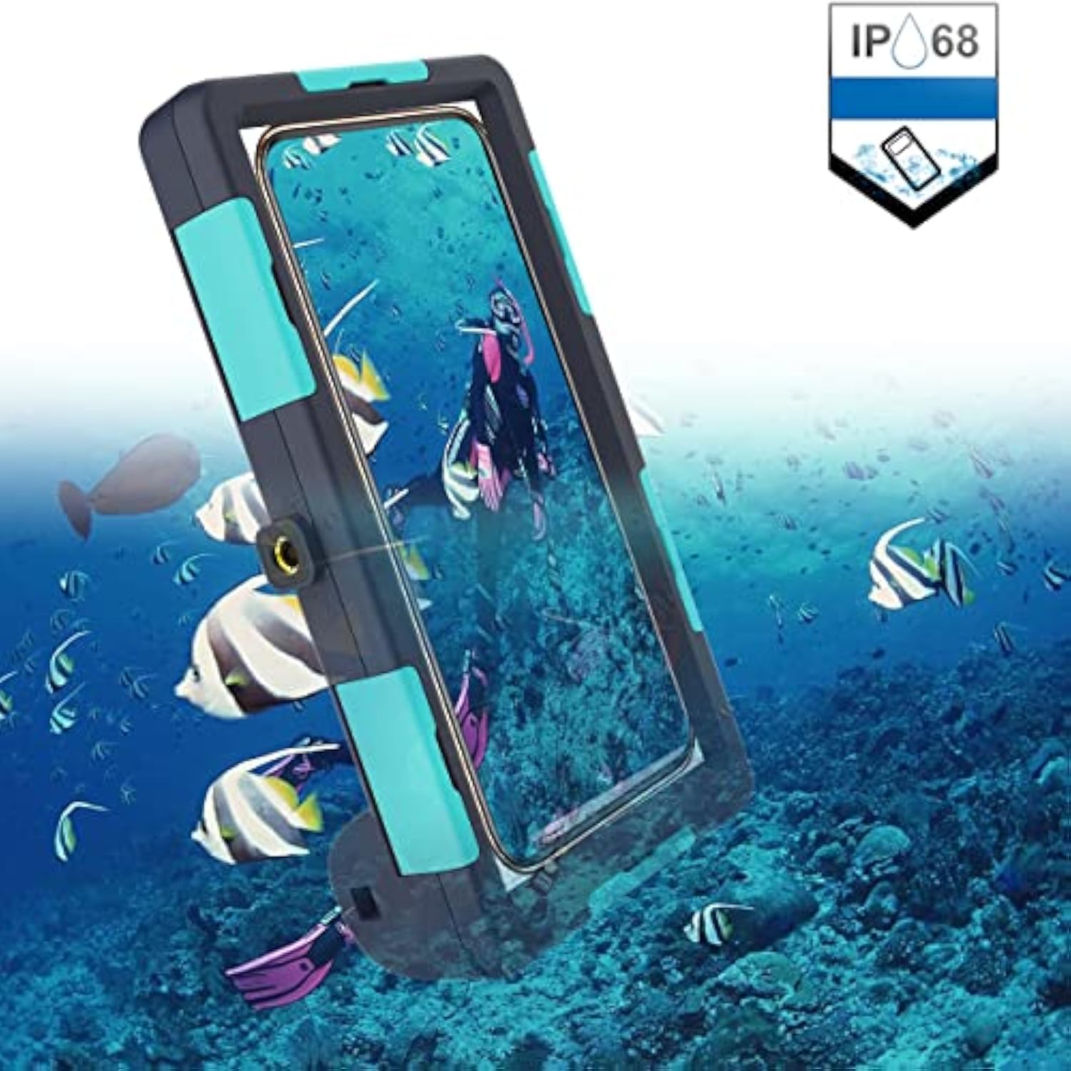 Waterproof Diving Phone Case, Universal Fit With Iphone 16/15/14/13 Pro Max Plus(Phone Volume Key On The Left), Professional Scuba Underwater Housing[15M/50Ft] For Snorkeling Filming, Teal