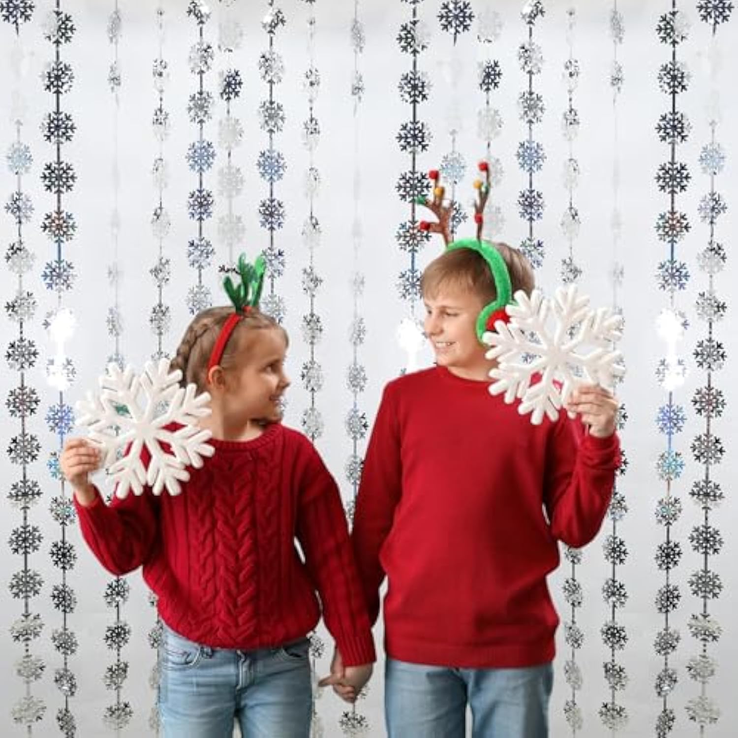 Silver Snowflake Decorations Foil Fringe Curtains - Hanging Snowflakes Frozen Party Tinsel Backdrop For Christmas Birthdays Winter Onederland Party Decoration - 2 Pack 3.3×6.6Ft