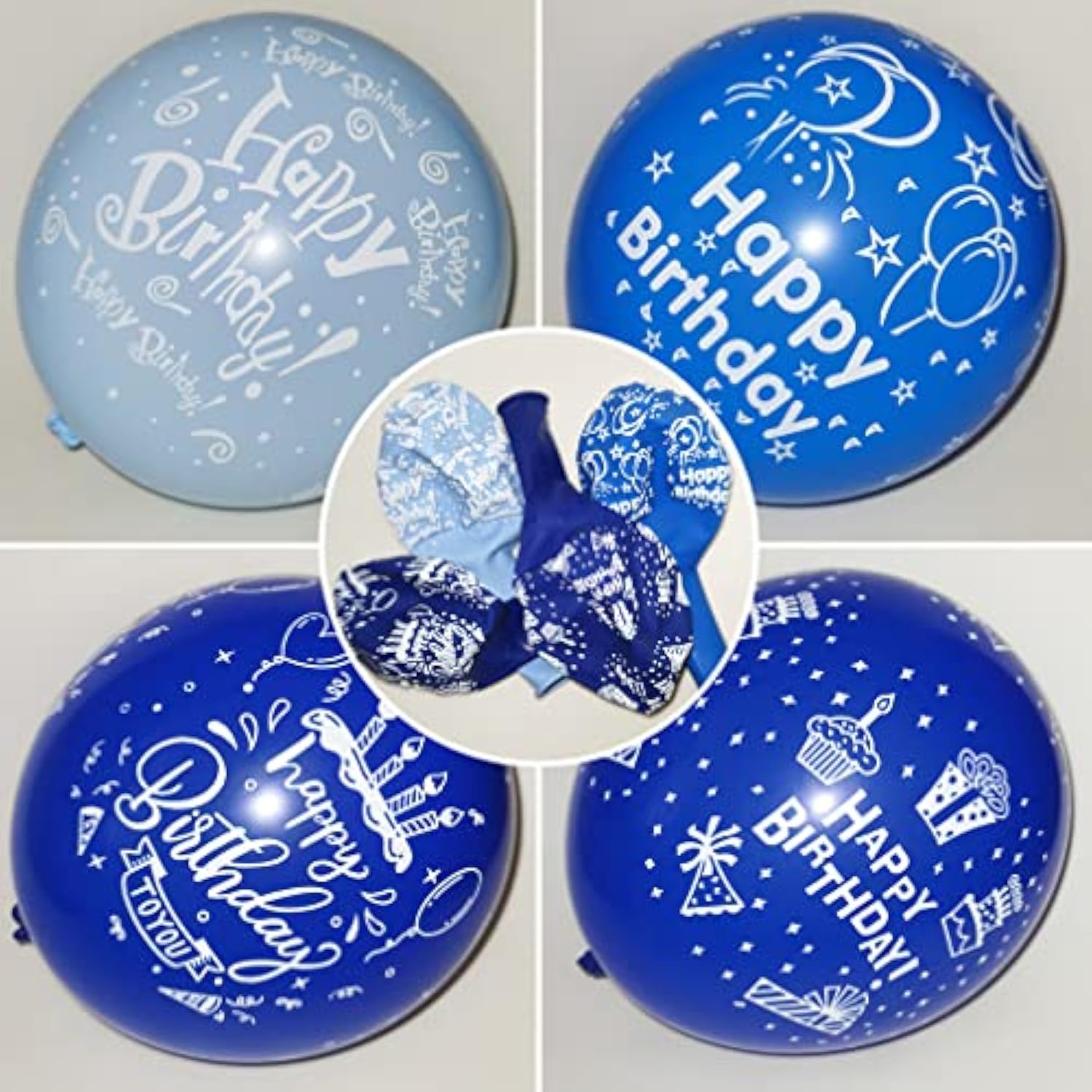 52 Pcs Blue Birthday Balloons With Birthday Party Pattern Children'S Birthday Balloons Decoration Suitable For Girls Boy Birthday Party, Baby Shower