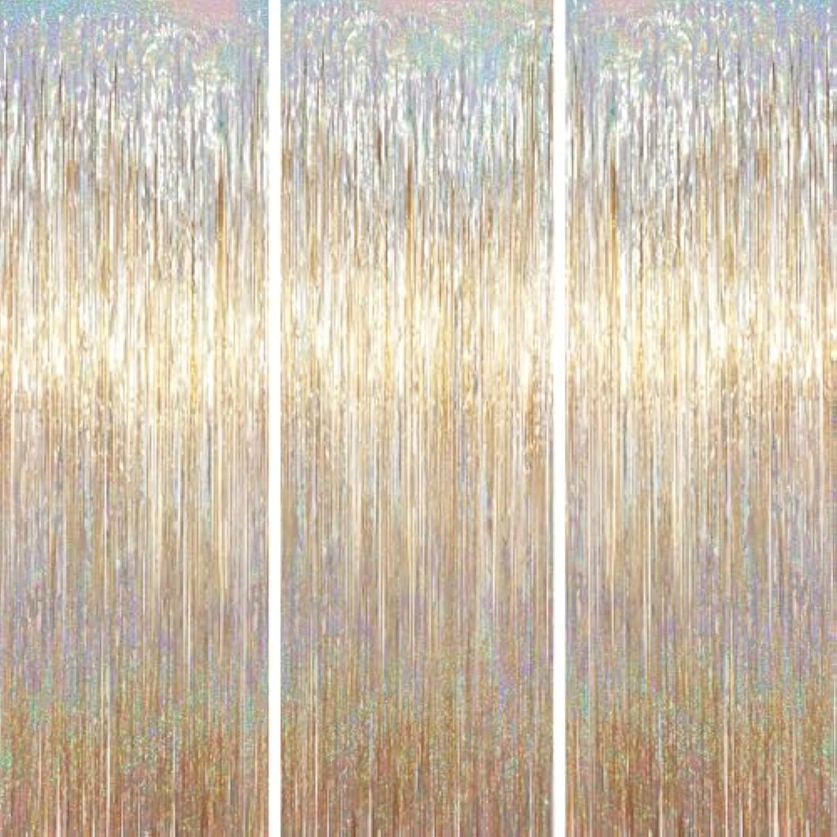 3 Pack 3.3 X 6.6 Ft Champagne Foil Fringe Backdrop, Tinsel Streamers Party Decorations, Fringe Backdrop For Birthday, Photo Booth Props For Bachelorette, New Years Eve Party Supplies
