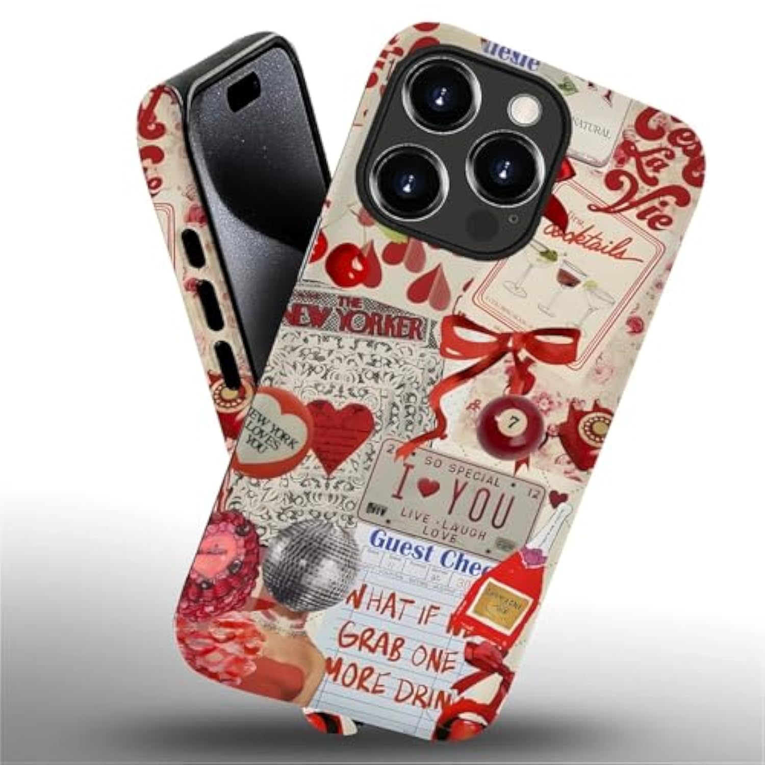 Case For Iphone 16 Pro Max,Red Ball Bow Splice Exquisitely Pattern Double Protective Phone Cover Cases Soft Silicone For Iphone 16 Pro Max