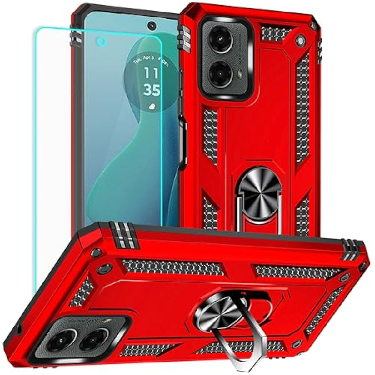 For Moto G 5G 2024 Case: With Screen Protector - Military Grade Protective Cases With Finger Ring Holder Kickstand For Motorola Moto G 5G 2024(Red)